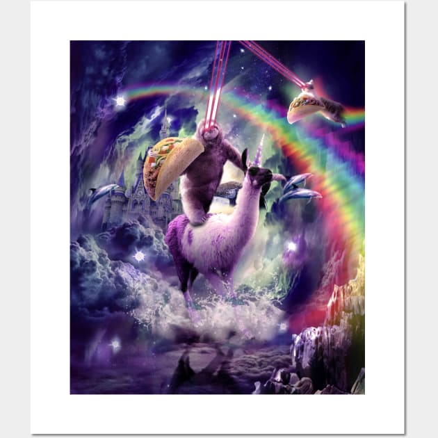 Rainbow Laser Sloth On Llama Unicorn Eating Taco Wall Art by Random Galaxy